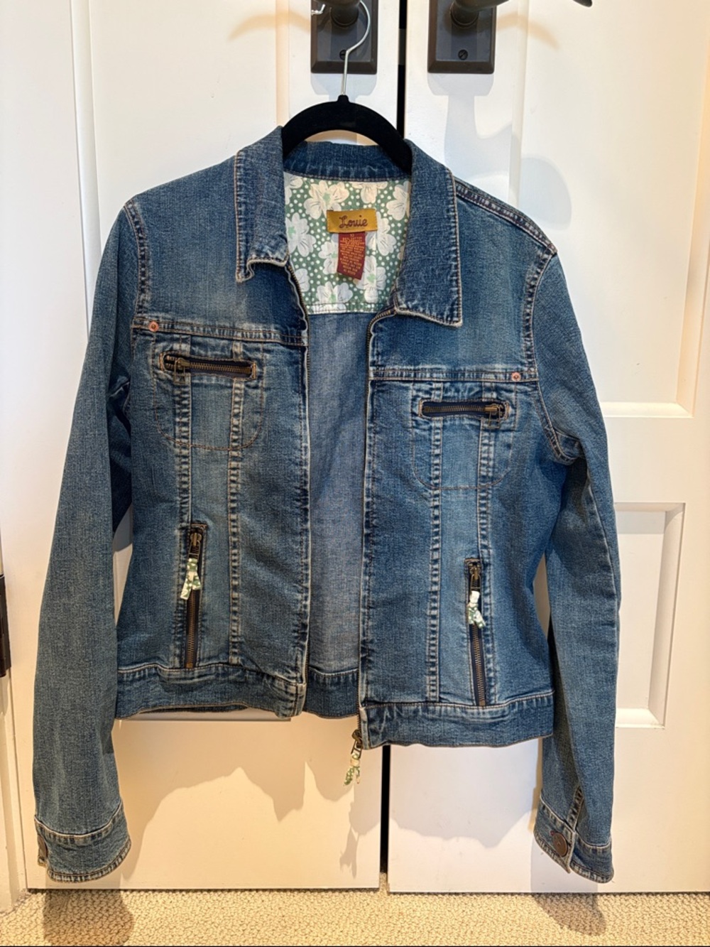Classic Blue Denim Jacket with Zipper Details